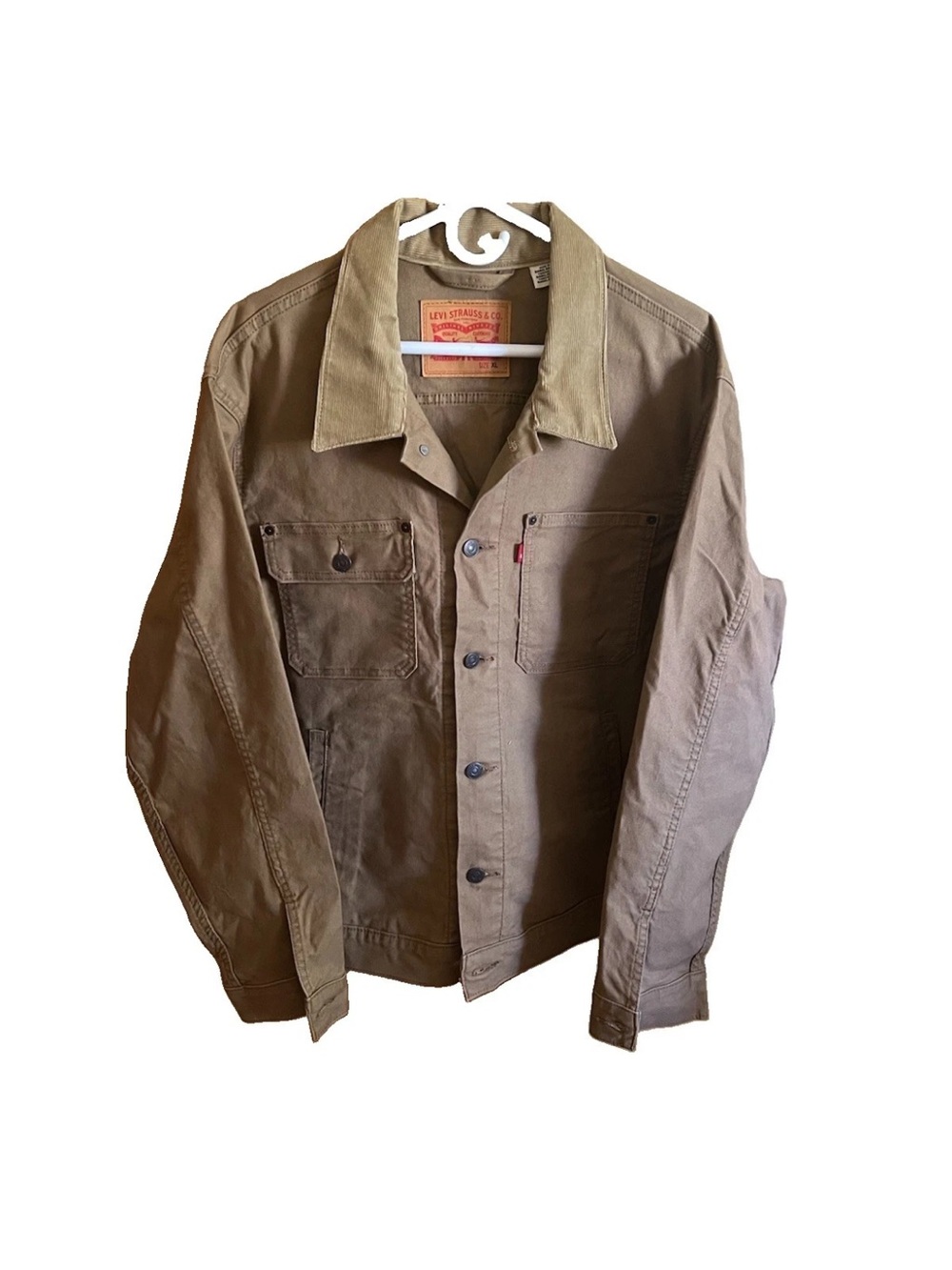 Levi’s Stock Trucker Jacket  A0730-0006 XL NWOT Tan Canvas Corduroy Collar